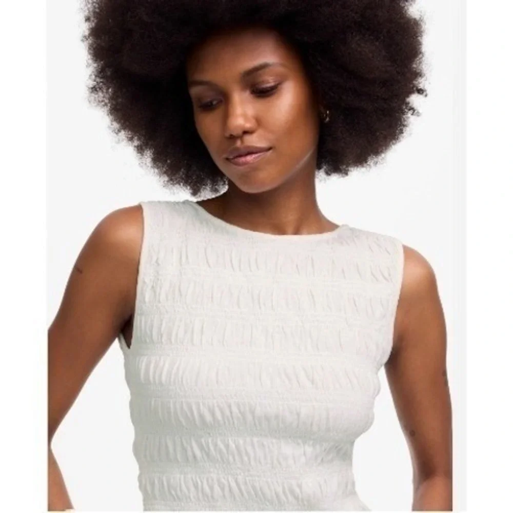 Madewell Top Womens XS White Smocked Boatneck Tank Sleeveless Cotton Blend NV912 - Picture 4 of 13